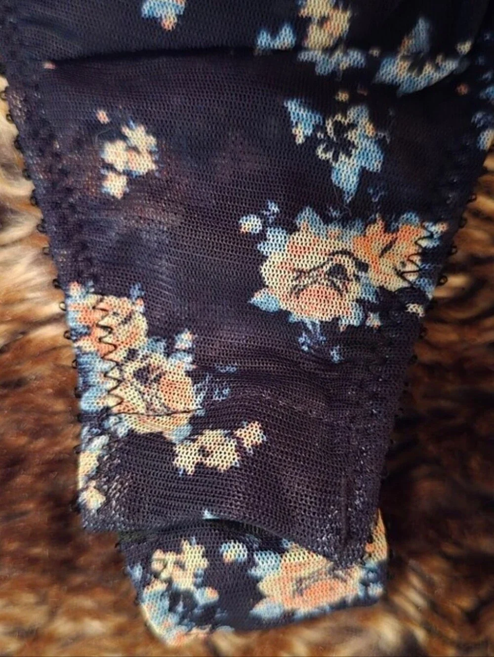 Free People Black Floral Lace Bodysuit with Blue Trim